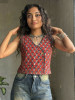 Flexora Red Printed Sleeveless Top with Overlap Neck Detail