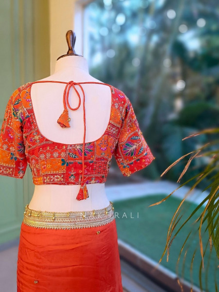 Rati Orange Saree with Gota Patti Border & Multicolor Embroidered Readymade Blouse