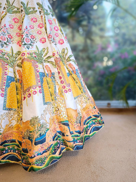 Royal Canvas White Printed Lehenga with Sequin Bead Work