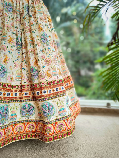 Elysian Cream Printed Lehenga with Intricate Detailing