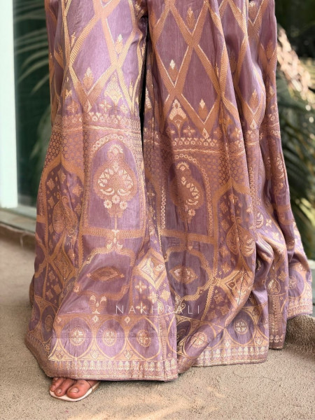 Zyelle Purple Chinon Palazzo Set with Hand Embroidery