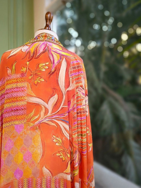 Vireya Orange Floral Cape Palazzo Set