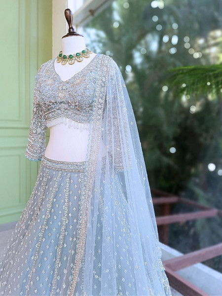 Nirvax Blue Lehenga Set with Cut Dana & Sequin Work