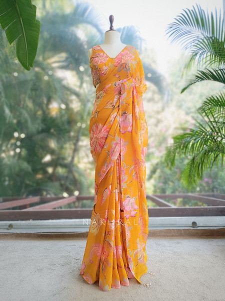 Dahlia Yellow Organza Saree with Sequin and Cut Dana Work