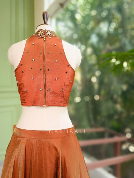 Kairava Rust Zari and Bead Embellished Lehenga Set