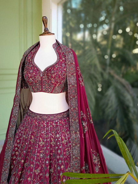 Maribel Maroon Embroidered Lehenga Set