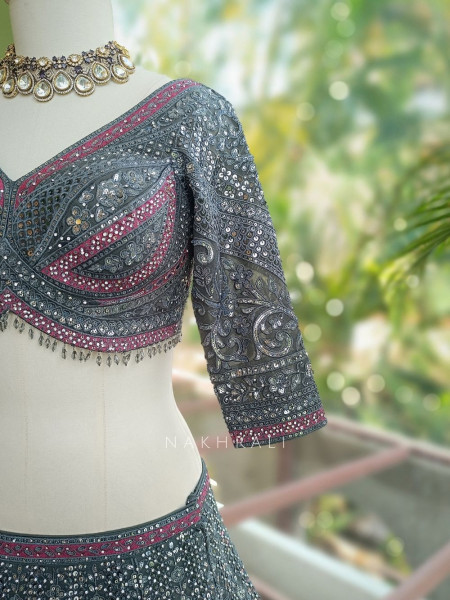 Shimmery Grey Lehenga Set with Embroidery and Sequin Work