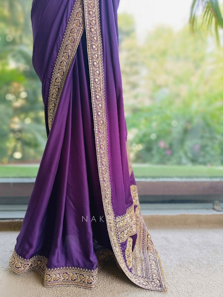 Gilded Borderways Purple Chinnon Silk Saree with Running Blouse