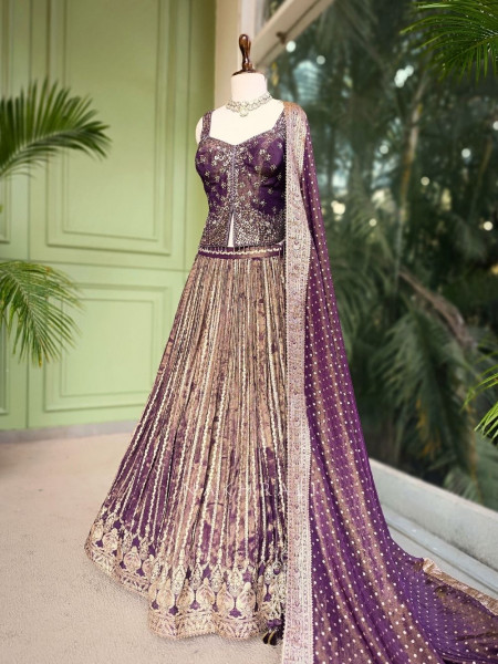 Lyra Purple Lehenga with Gold Zari and Sequin Work