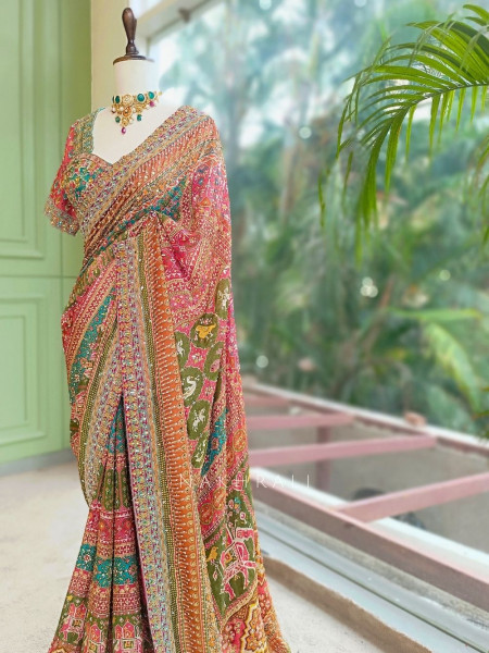 Noor-e-Aftab Multicolor Printed Saree with Sequin Embroidery
