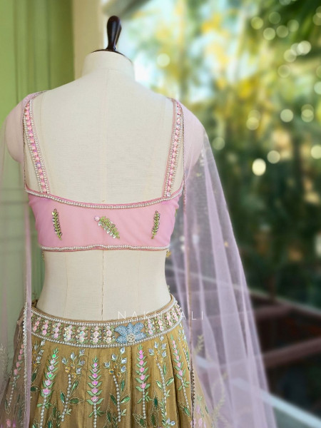 Madhulika Mehendi Green Net Lehenga Set with Floral Sequin Work