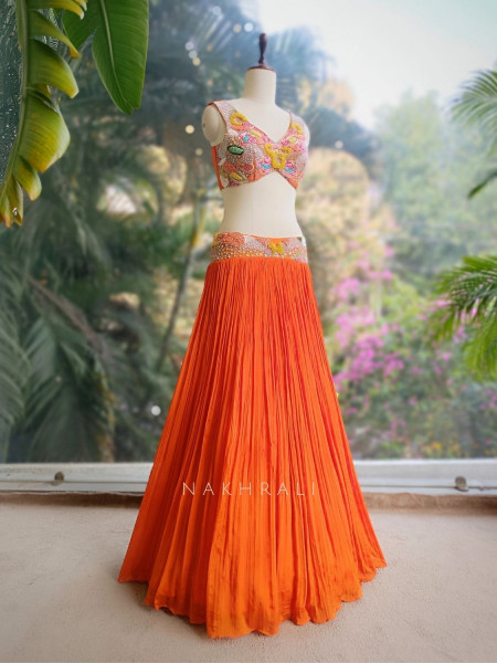 Raviera Orange Lehenga Set with Bead Embroidered Blouse