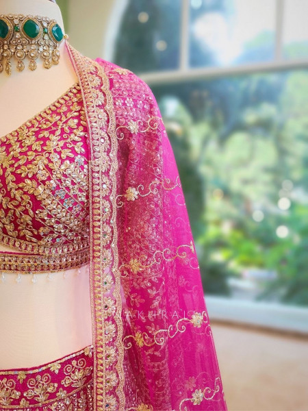 Royal Vermilion Magenta Bridal Lehenga with Intricate Zari Work