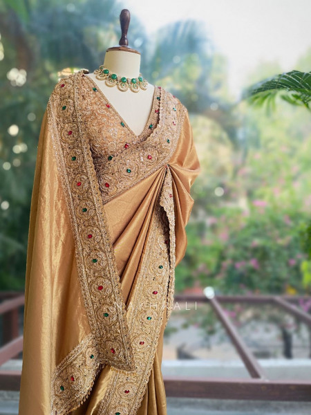 Bloomcrest Olive Embellished Saree with Readymade Blouse