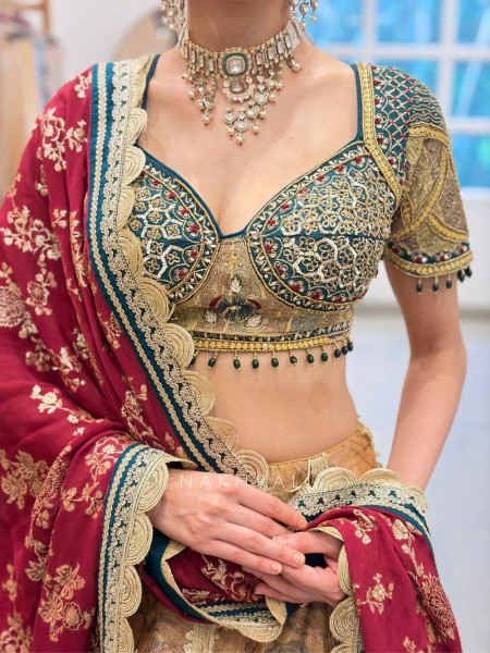 Mridula Bottle Green Banarasi Silk Lehenga Set