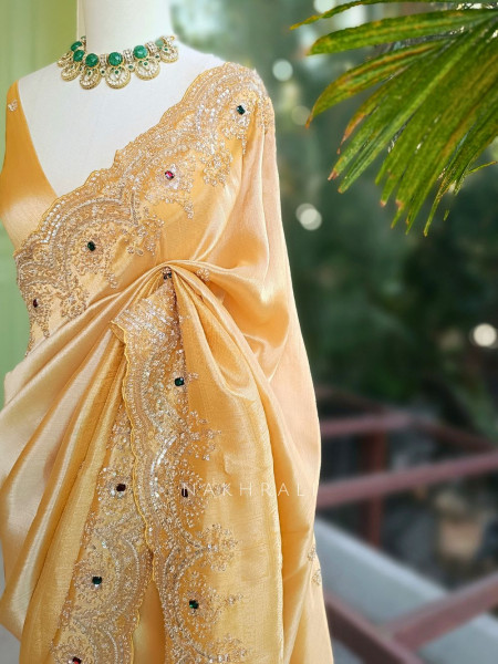 Mirev Merrigold Zari Weaved Saree with Beads Sequin Embroidery