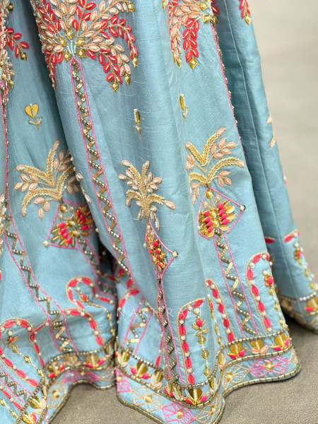 Brynna Blue Crop Top Palazzo Set with Sequin and Bead Work