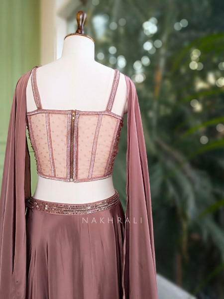 Fern Brown Corset Lehenga with Cut Dana Work