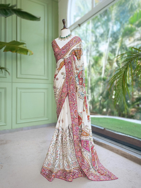 Freya Vibrant White Satin Saree