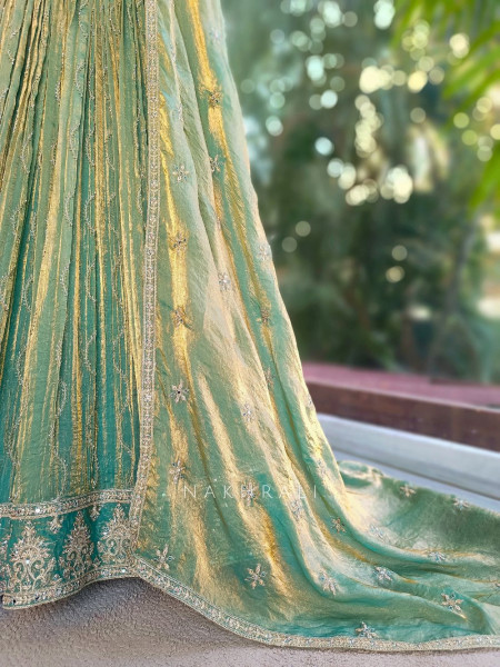 Mirelle Sea Green Lehenga Set with Embroidery and Mirror Work