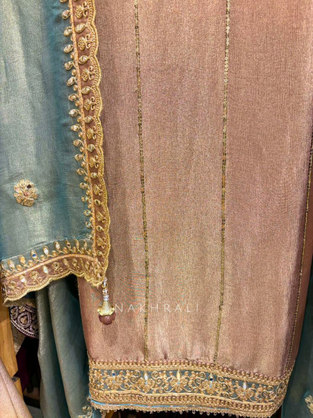 Ravika Brown Dress Material with Mirror Gota Patti Work