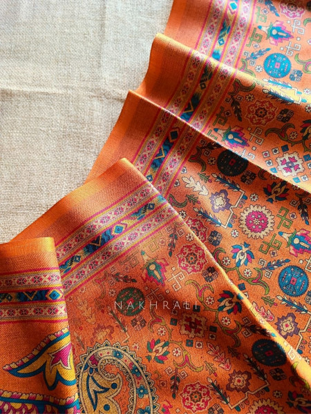 Heritage Orange Woolen Printed Dress Material