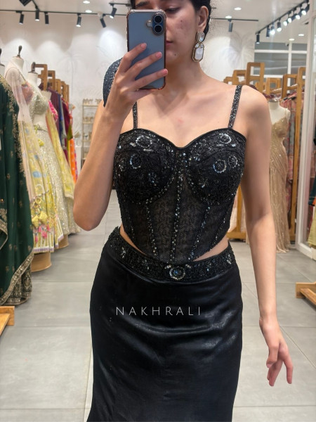 Sorvella Black Indo-Western Skirt Set with Sequin Corset