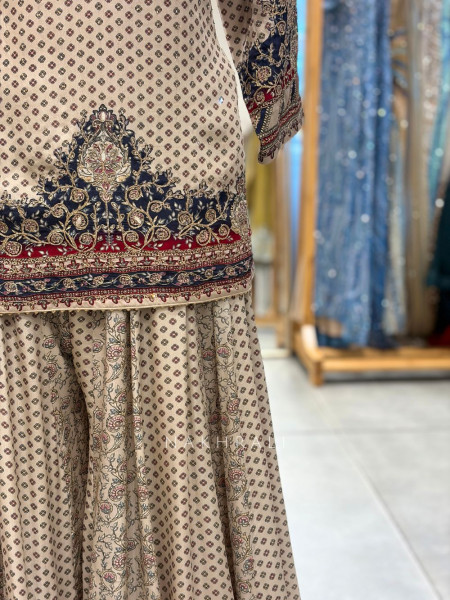 Noor-e-Shaba Beige Gharara Set with Embroidery