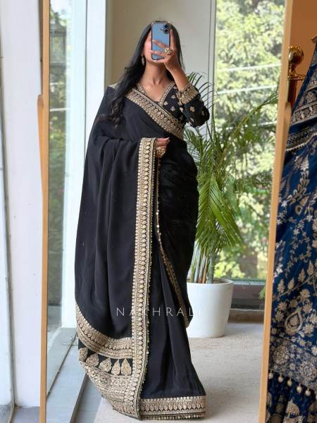 Thalassa Coin Black Chinon Georgette Saree