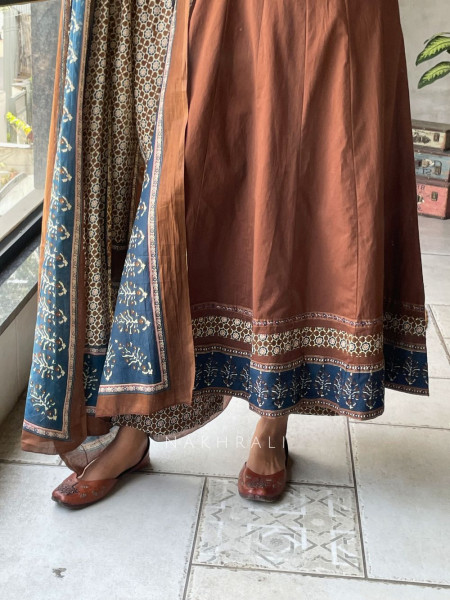 Miraya Brown Cotton Suit Set with Printed Border Detail