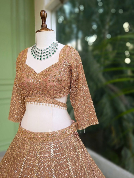 Rivanya Brown Embroidered Lehenga Set