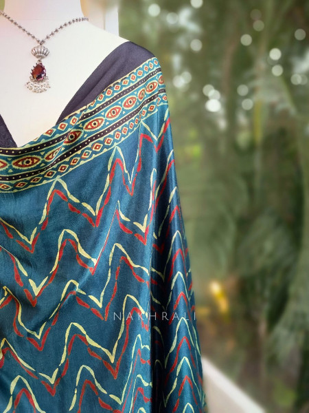 Elowen Green Modal Silk Dupatta with Ajrakh Print