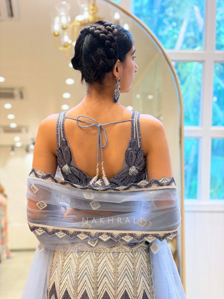 Celestia Silver Mermaid Indo-Western Lehenga with Sequin & Bead Embroidery