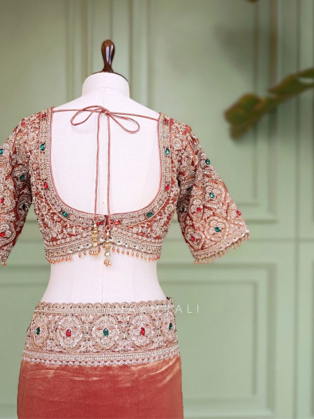 Bloomcrest Peach Embellished Saree with Readymade Blouse