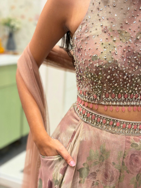 Kiyana Lilac Indo Western Crop Top Plazzo Set with Stone Work