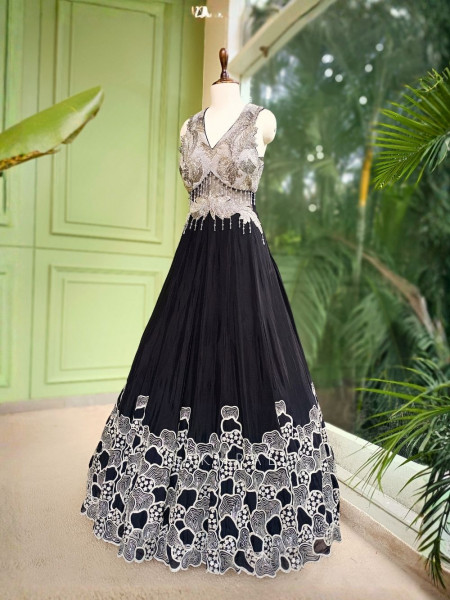 Zyra Black Gown with Cut Dana and Sequin Embroidery