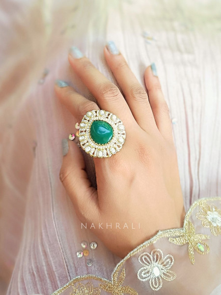 Vaanya Green Kundan Royale Ring