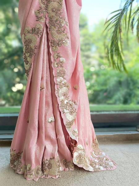 Dimensional Petal Pink Saree with Running Blouse Piece