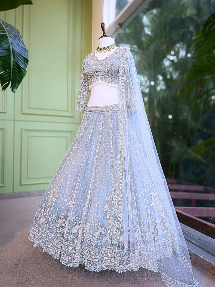 Image of Nirvax Blue Lehenga Set with Cut Dana &amp; Sequin Work