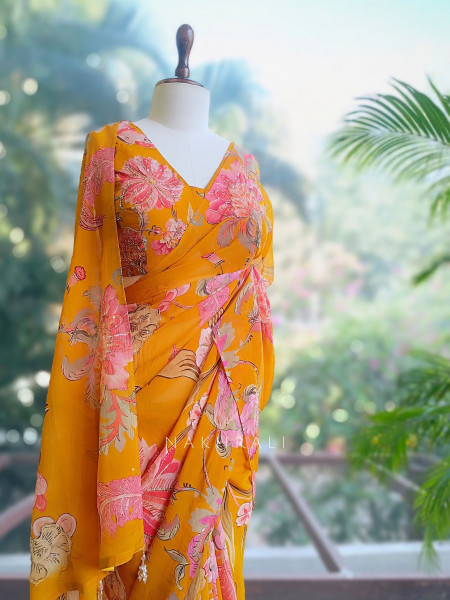 Dahlia Yellow Organza Saree with Sequin and Cut Dana Work
