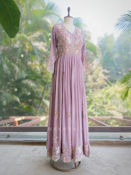 Rayaha Purple Anarkali Set with Multicolor Embroidery & Bead Work