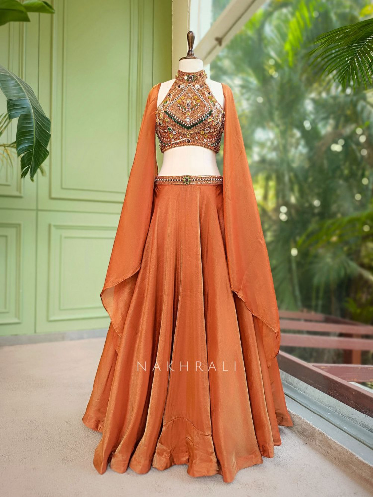 Image of Kairava Rust Zari and Bead Embellished Lehenga Set