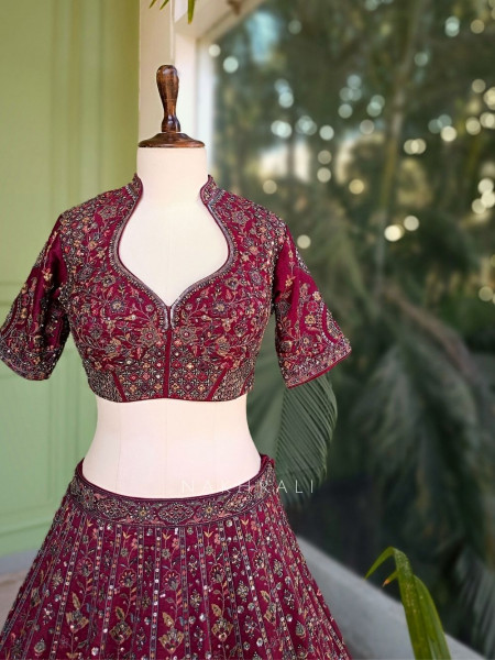 Maribel Maroon Embroidered Lehenga Set