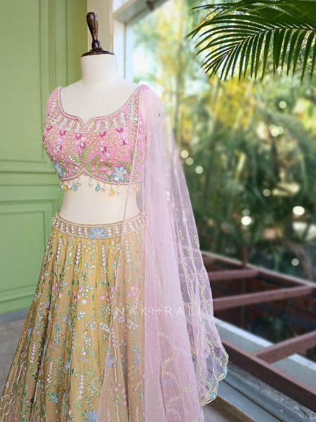 Madhulika Mehendi Green Net Lehenga Set with Floral Sequin Work