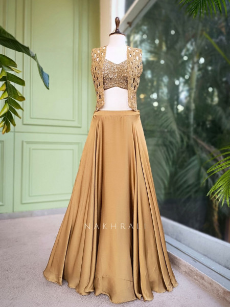 Rovena Brown Indo-Western Lehenga Set with Sequin Jacket