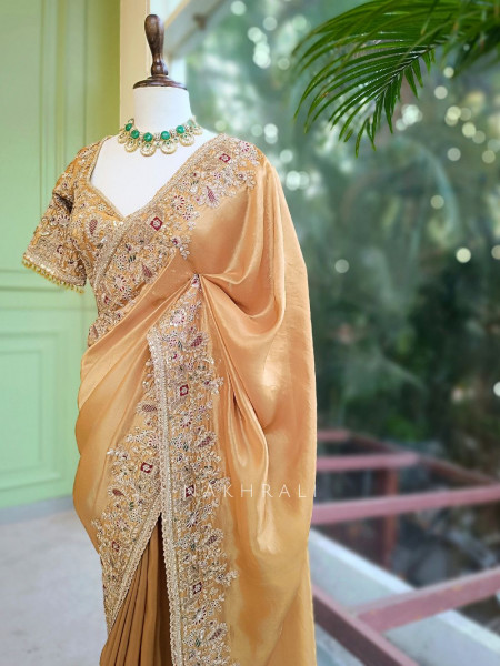 Ritvansh Mustard Saree with Embroidery and Readymade Embroidered Blouse