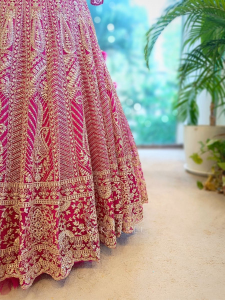 Royal Vermilion Magenta Bridal Lehenga with Intricate Zari Work