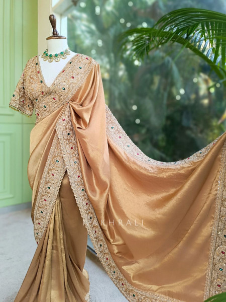 Bloomcrest Olive Embellished Saree with Readymade Blouse