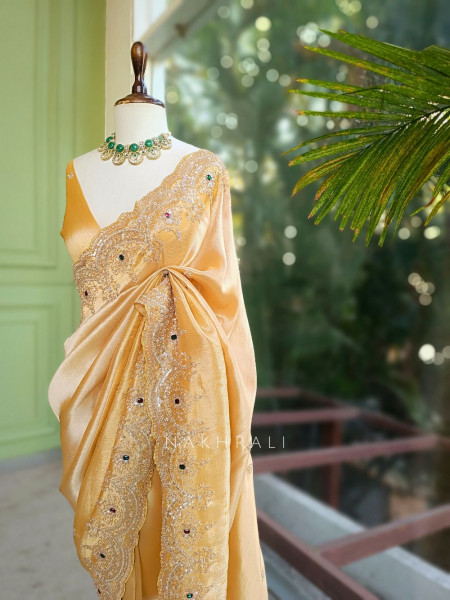 Mirev Merrigold Zari Weaved Saree with Beads Sequin Embroidery
