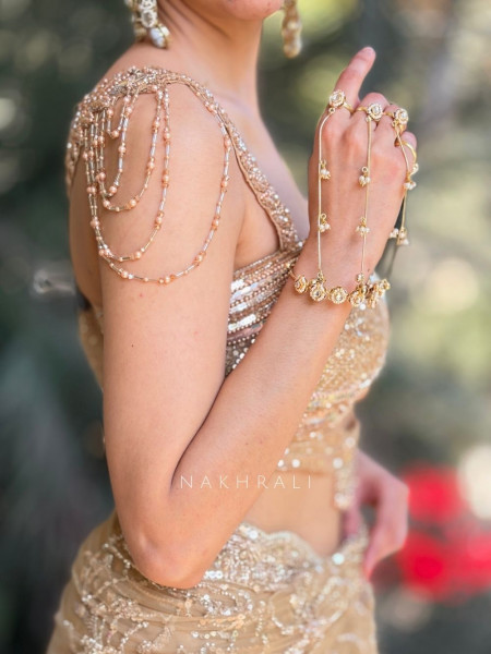 Zehra Gold Sequin Drape Saree with Cut Dana Blouse